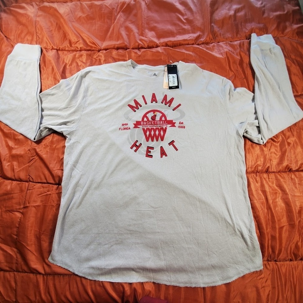 NWT Adidas Miami Heat Mens 2XL Long Sleeve Henley‎ Shirt Slate Grey NBA $44 MSRP